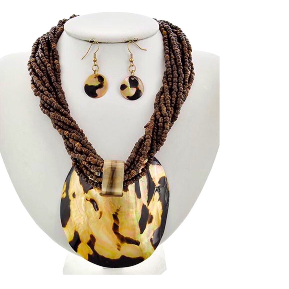 Natural Bead and Shell Statement Necklace